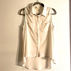 Beige Sleeveless Longer Back Sheer Blouse